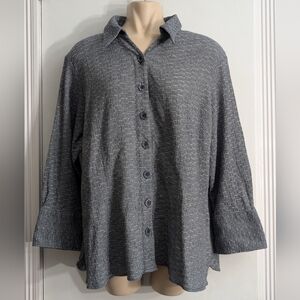 Coldwater Creek plus 1x long sleeve gray 100% cotton blouse EUC